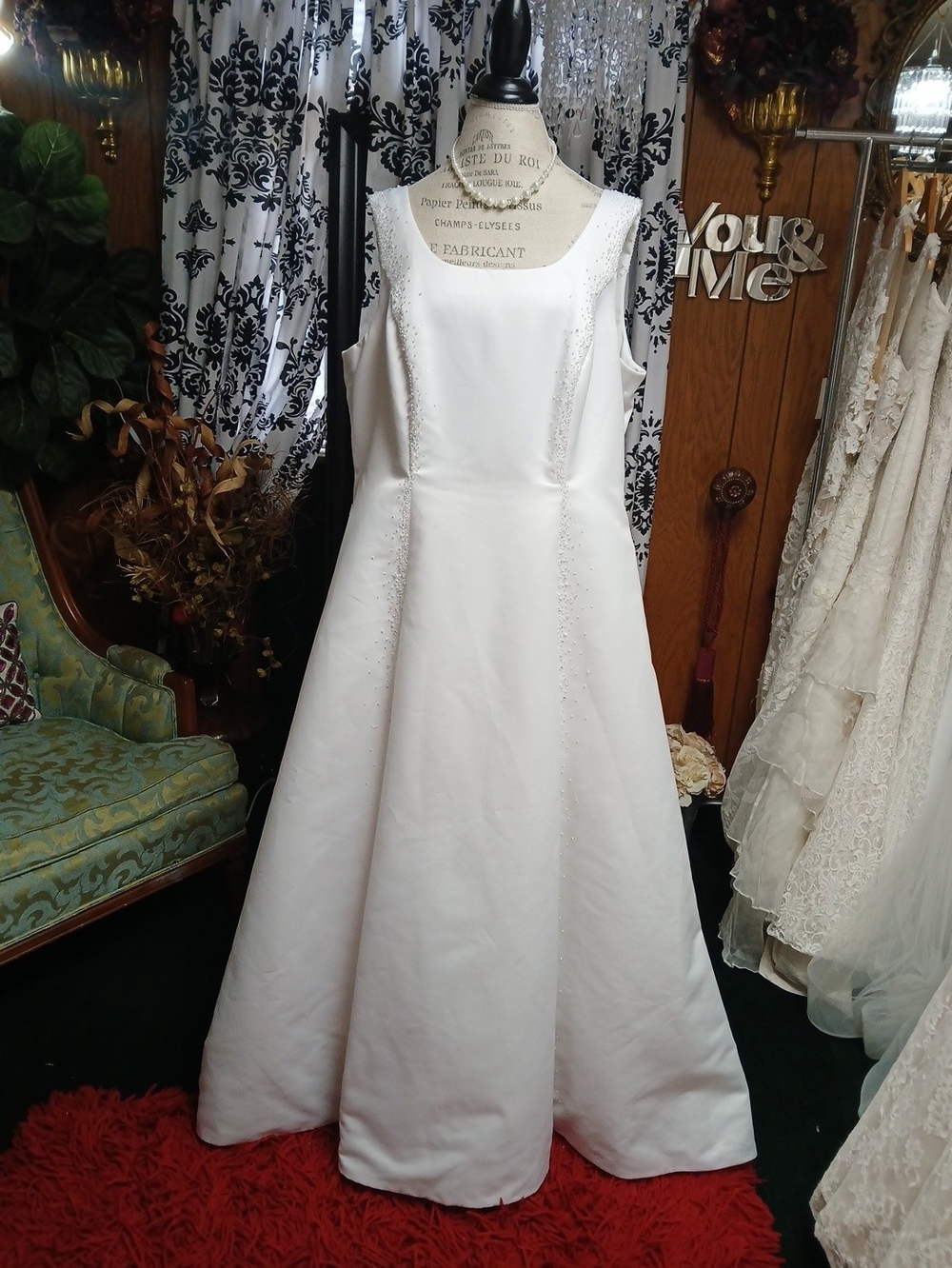 Alfred Angelo White Satin Beaded A-Line Wedding Dress